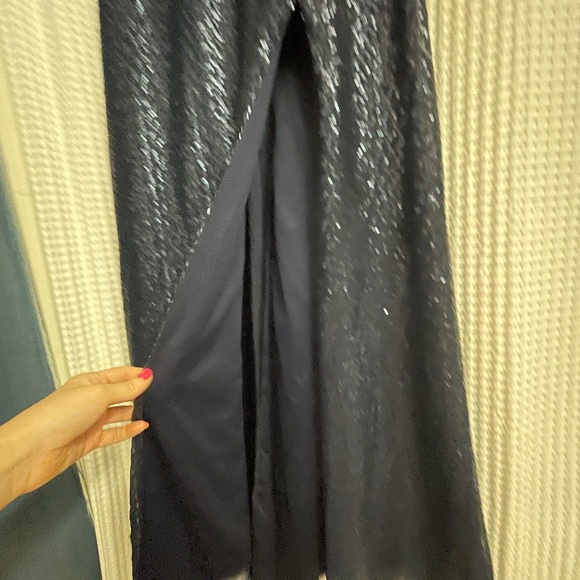 Blue Sequin Floor Length Gown With Thigh Slit - Picture 4 of 7